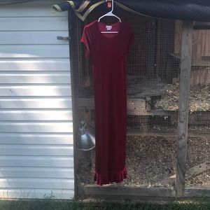 Girls youth velour red 3/4 length dress